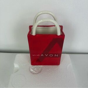 Avon Gift  'NOS' - 2002 "Let's Talk Avon' Red Ceramic Tote w/ White Handles